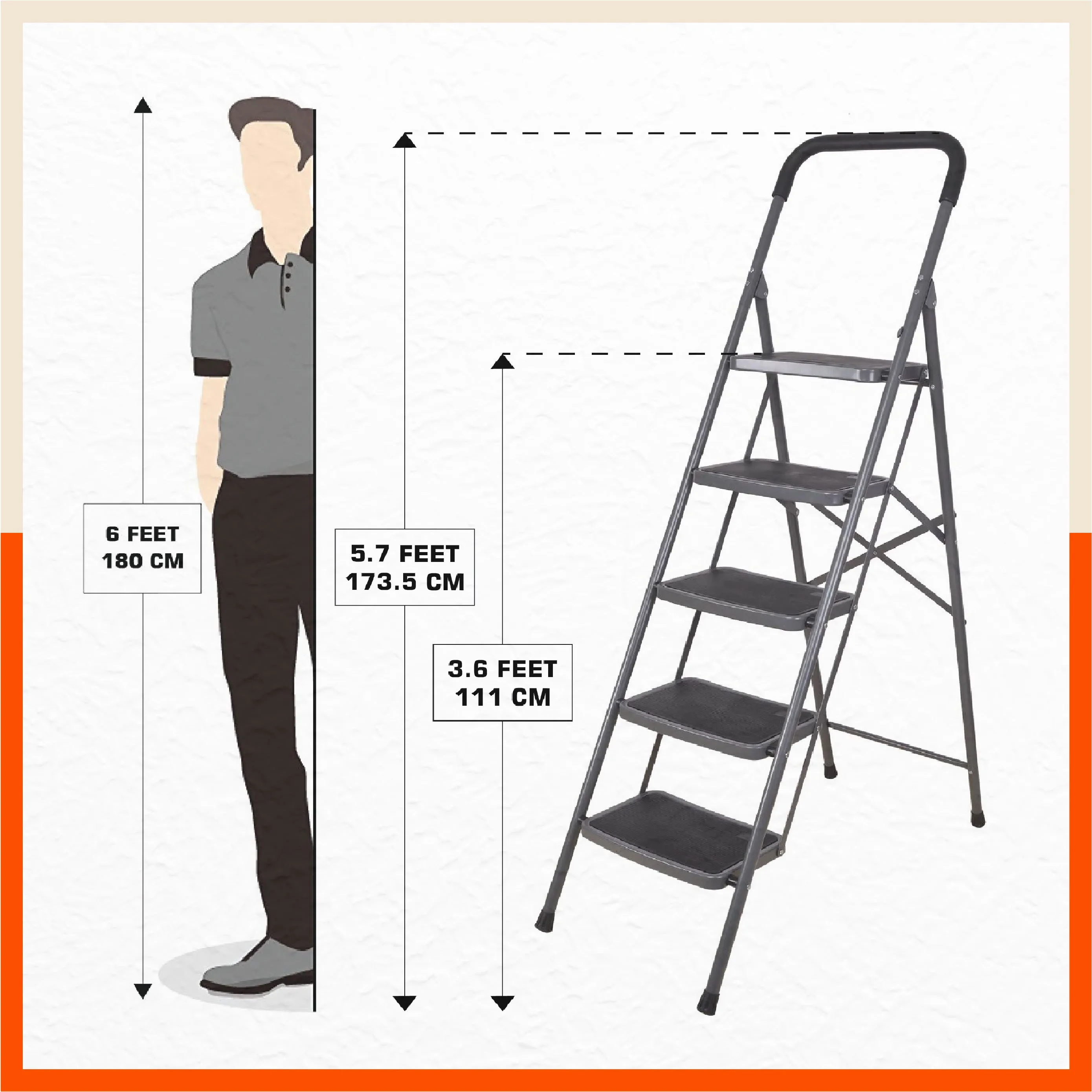 Bathla Boost 5 - Step Foldable Steel Ladder For Home