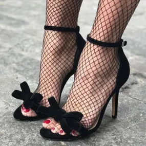 Black Bow Suede High Heels Sandals