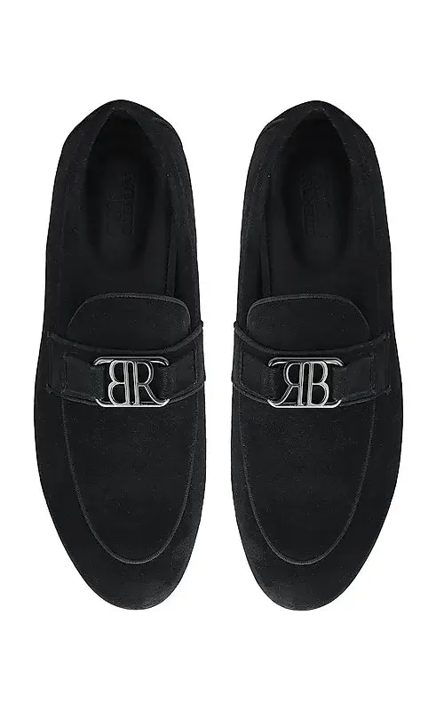 Black Suede Loafers With Logo