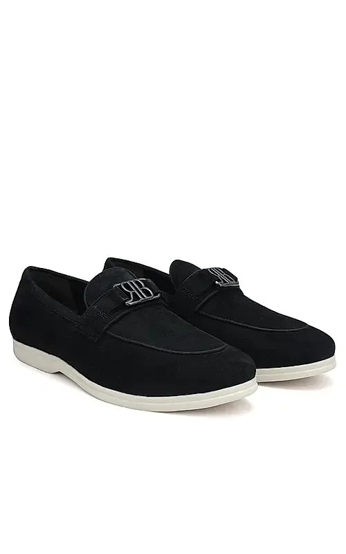 Black Suede Loafers With Logo
