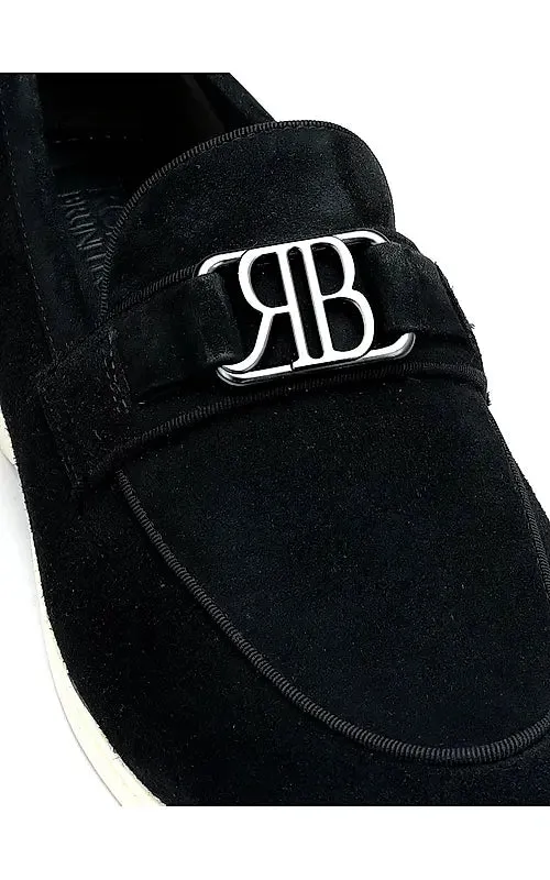 Black Suede Loafers With Logo