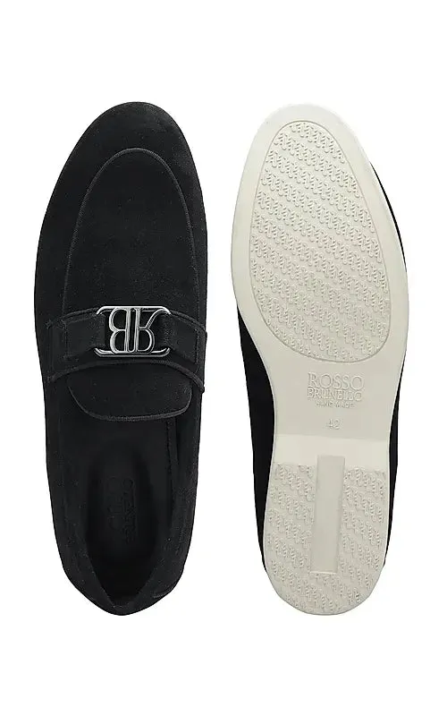 Black Suede Loafers With Logo