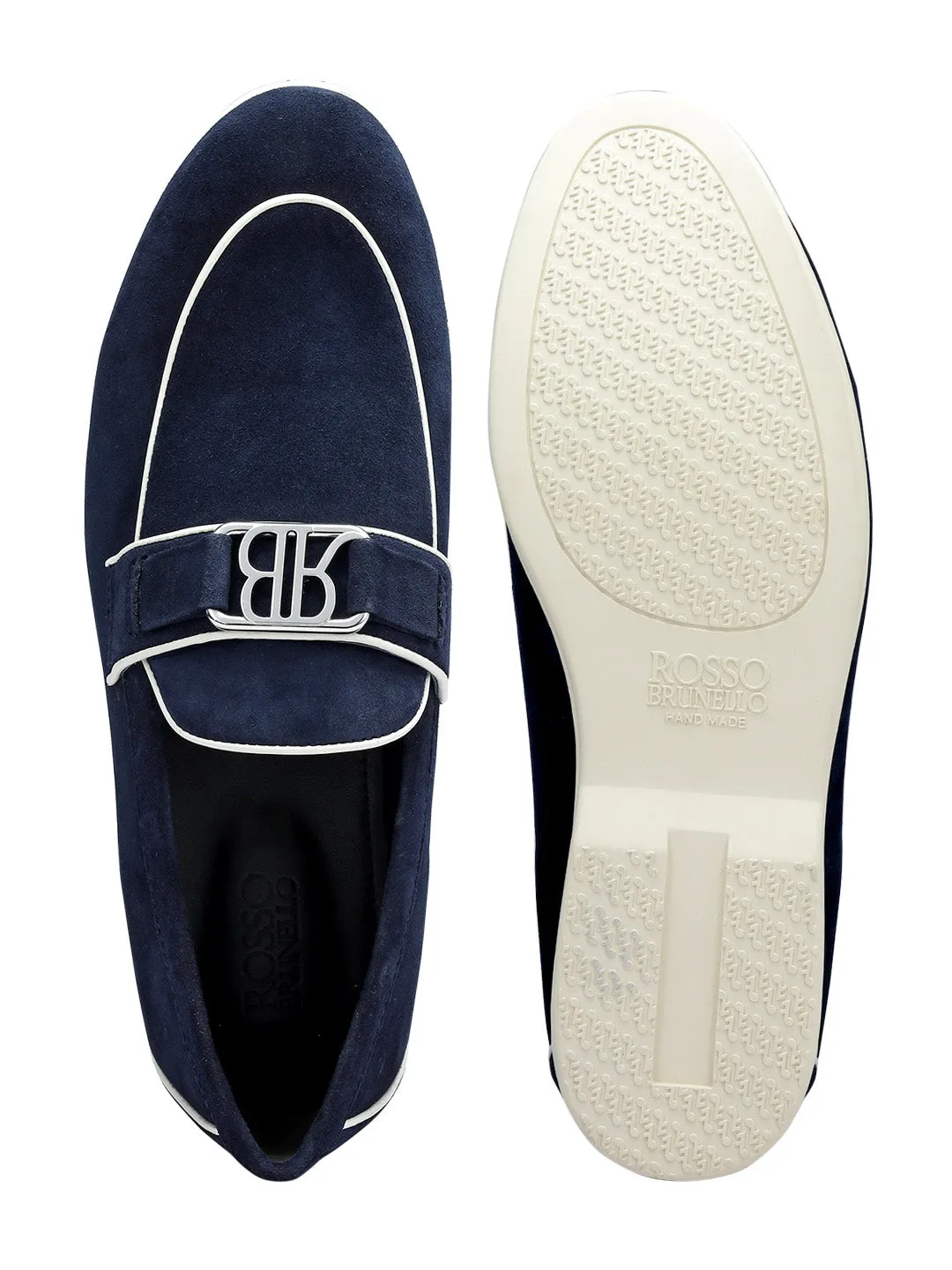 Blue Suede Loafers With Logo