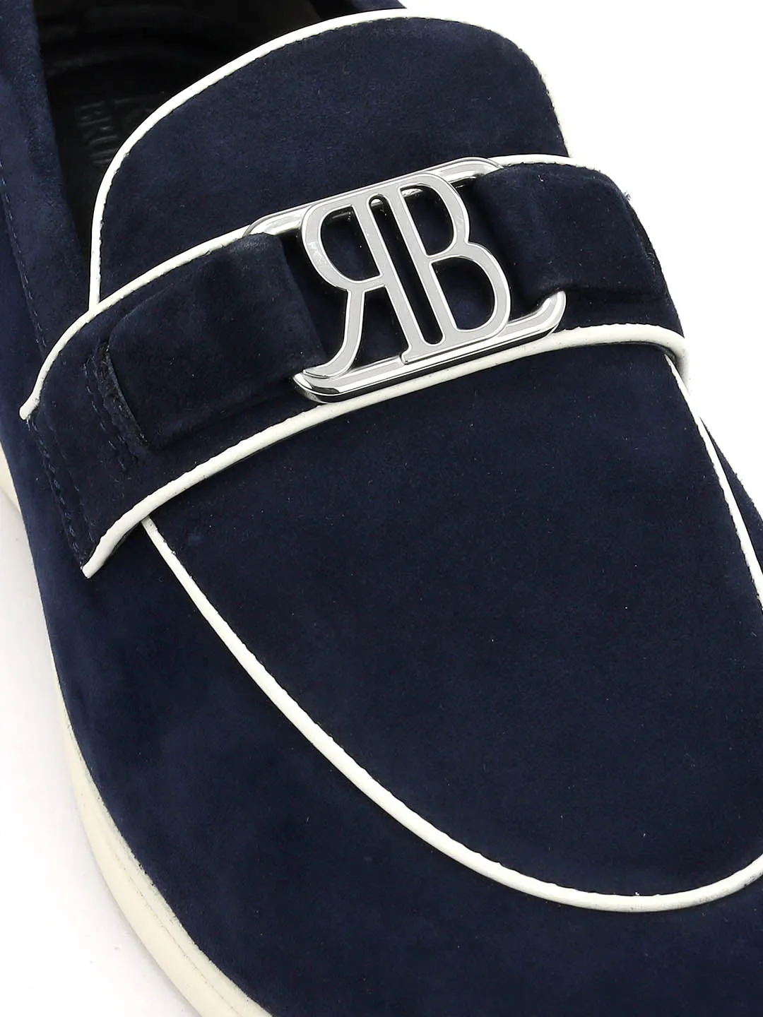 Blue Suede Loafers With Logo