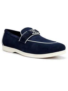 Blue Suede Loafers With Logo