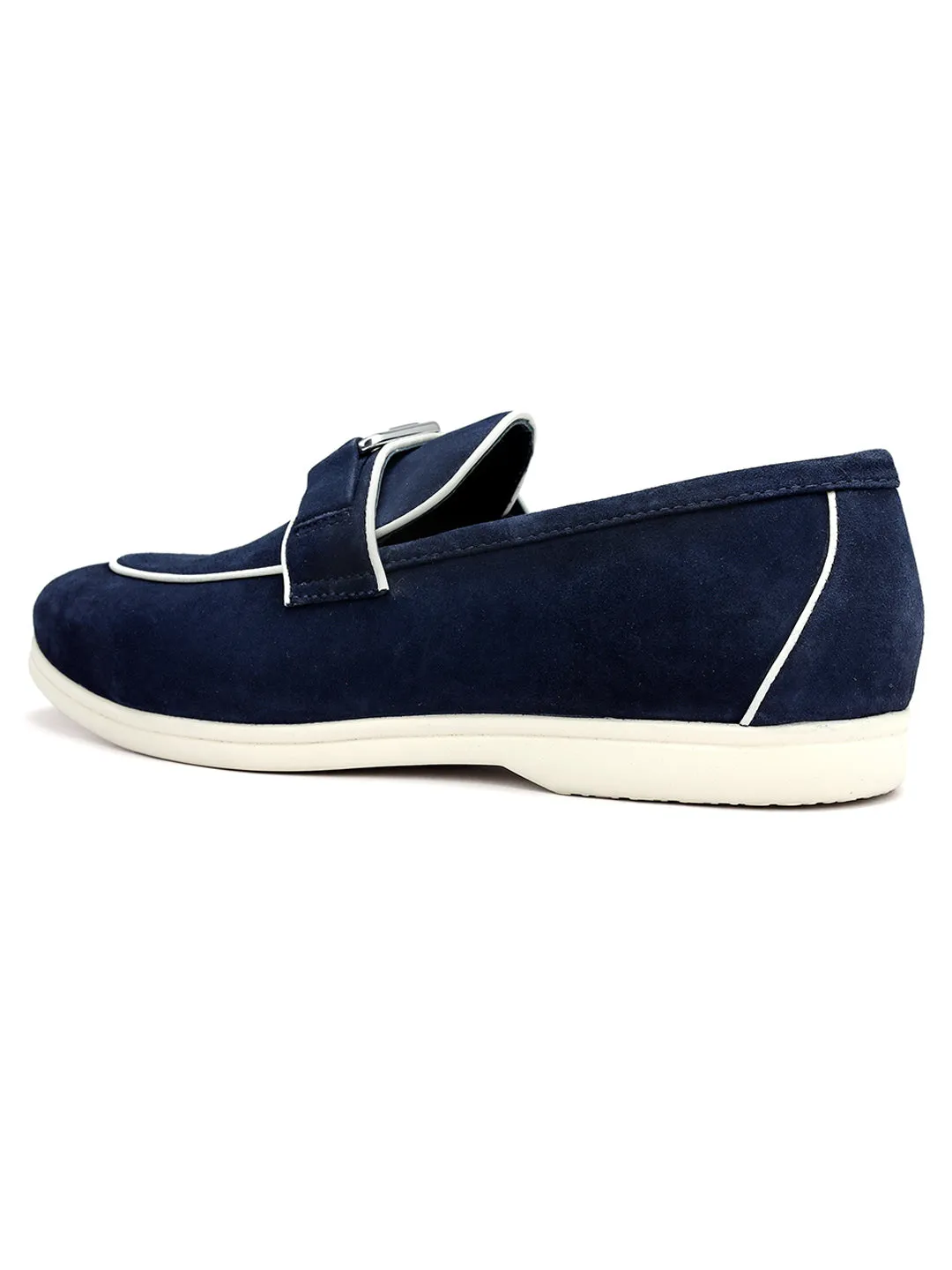 Blue Suede Loafers With Logo