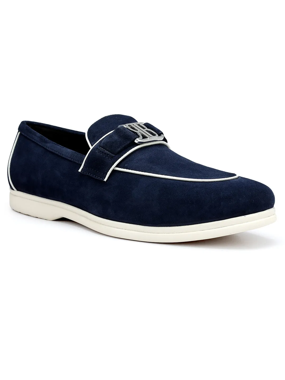 Blue Suede Loafers With Logo