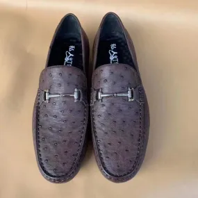 Crocodile Shoes Men's Ostirch Leather Loafers Shoes Fashion Driving Shoes Business Dress Loafter Shoes Car Shoes Brown