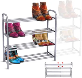 GEMITTO Shoe Rack Organizer for Closet Entryway, 4 Tiers Adjustable Heavy Duty Metal Shoe Storage Shelf, Large Enough for 20  Pairs of Shoes (23.6"~41.7"x8.9"x24.2")(Silver)