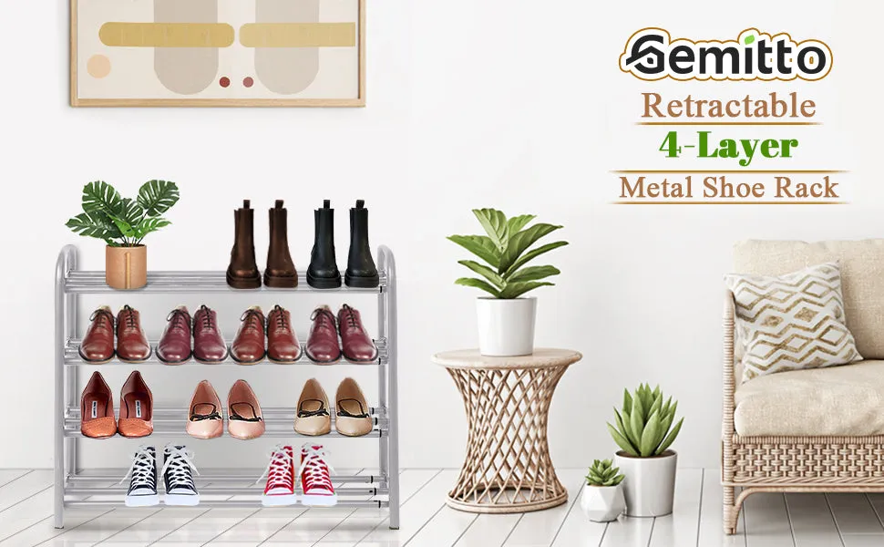 GEMITTO Shoe Rack Organizer for Closet Entryway, 4 Tiers Adjustable Heavy Duty Metal Shoe Storage Shelf, Large Enough for 20  Pairs of Shoes (23.6"~41.7"x8.9"x24.2")(Silver)
