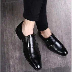Handmade Men Black Leather Double Monk Strap Shoes, Dress Shoes for Men