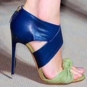 High Heel Peep Toe Stripe Sandals