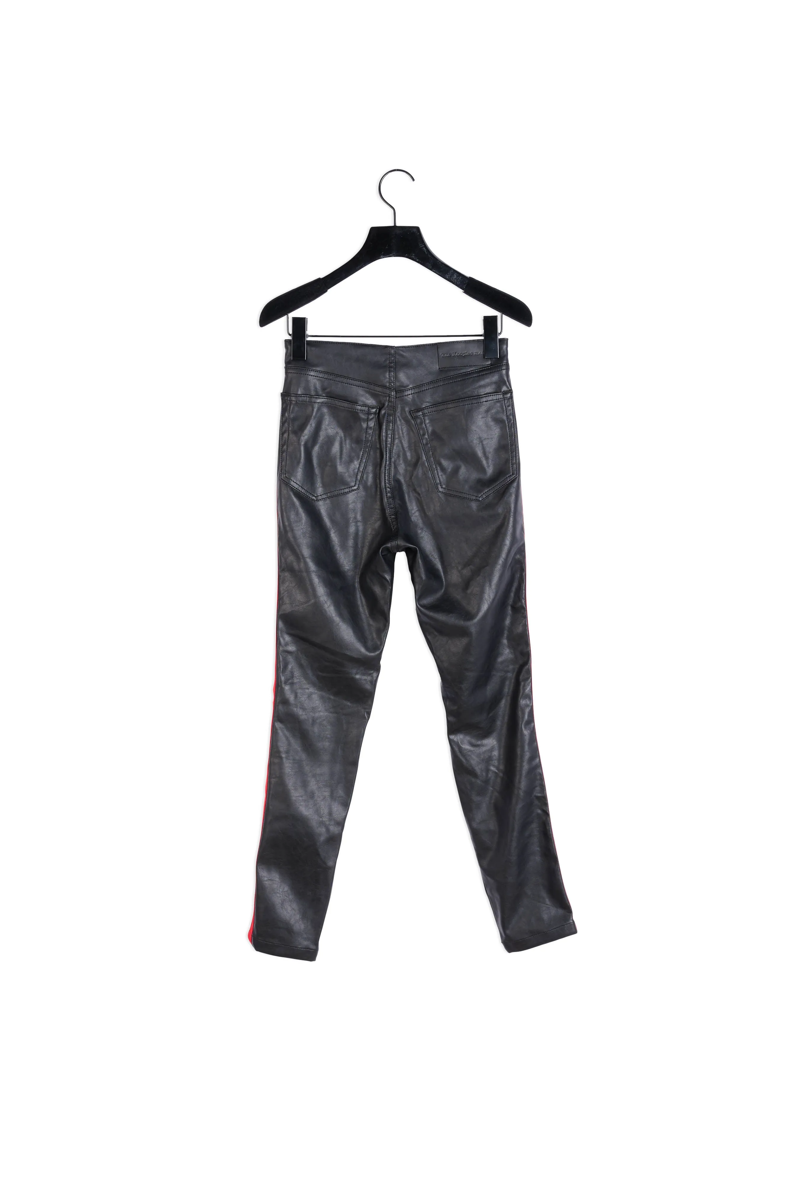 Jean slim noir effet cuir bande côté