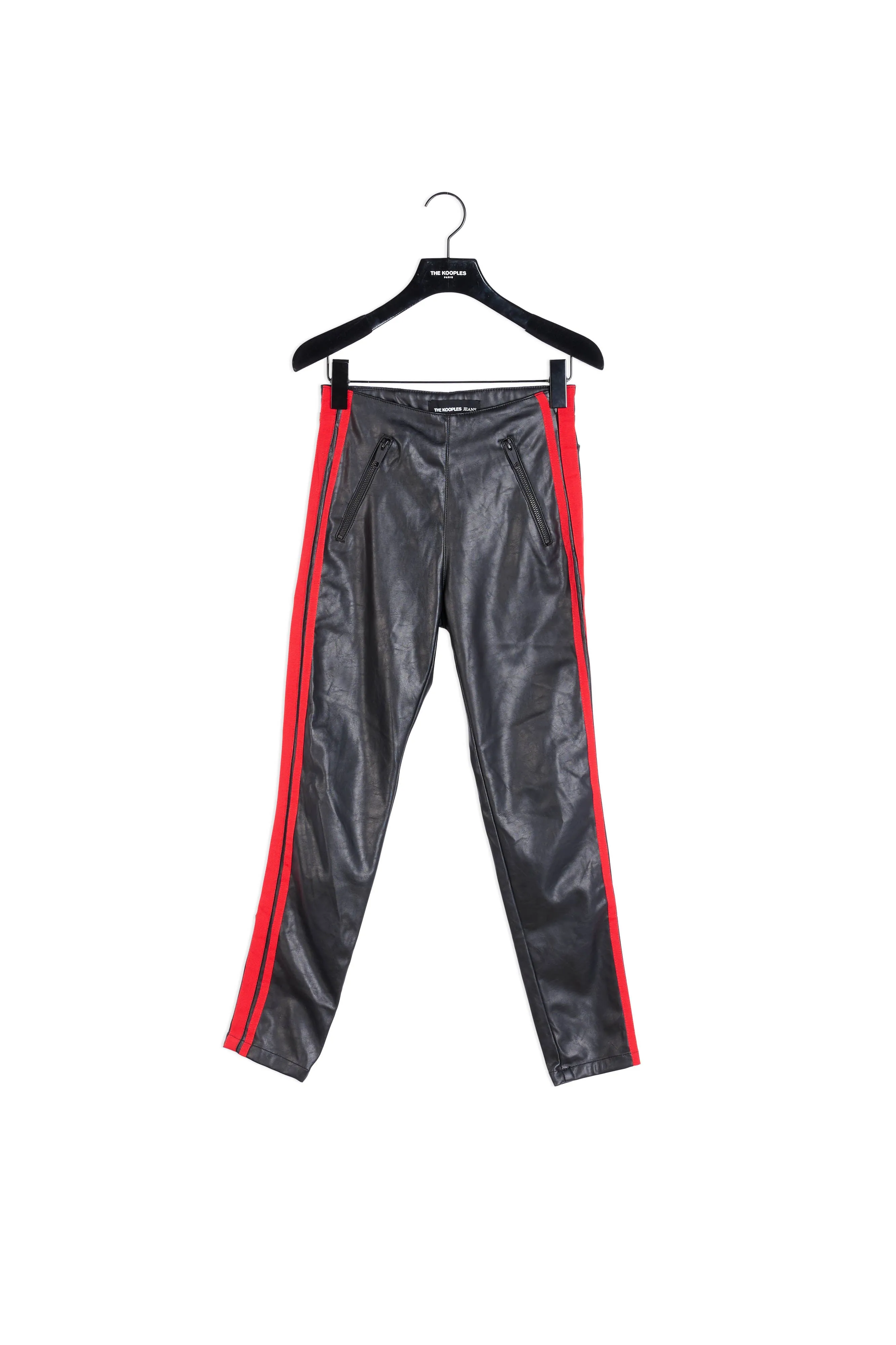 Jean slim noir effet cuir bande côté