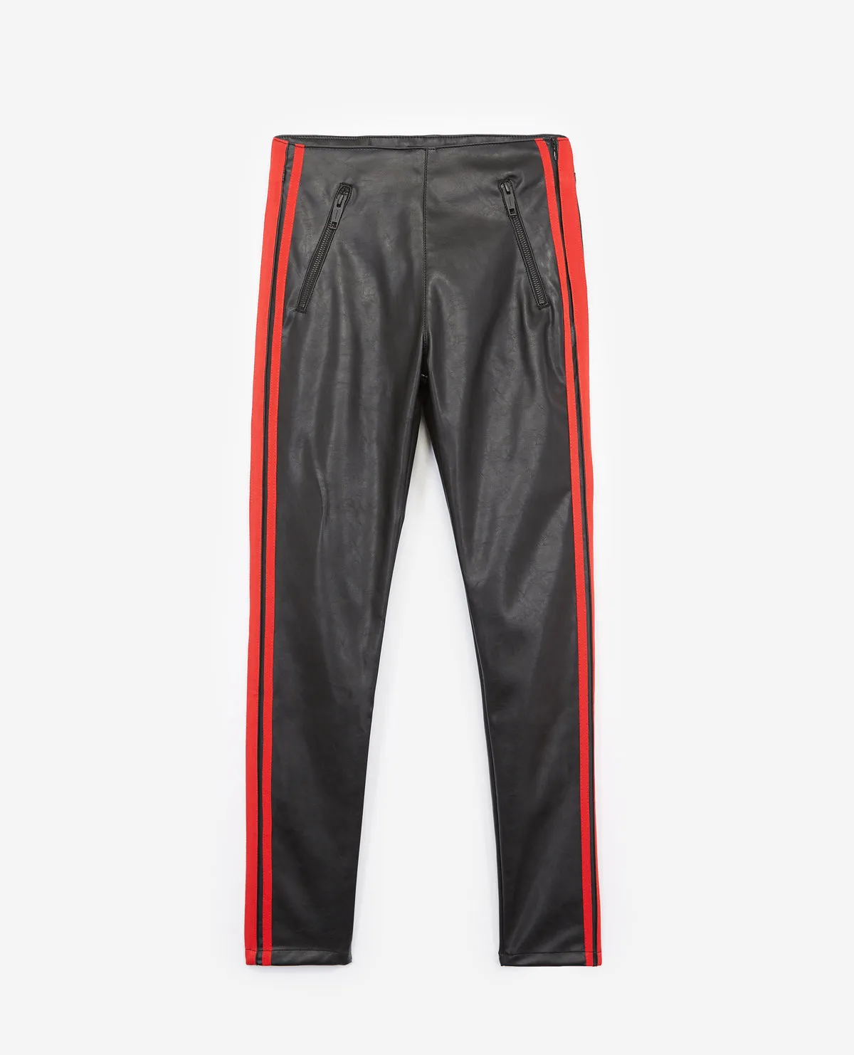 Jean slim noir effet cuir bande côté
