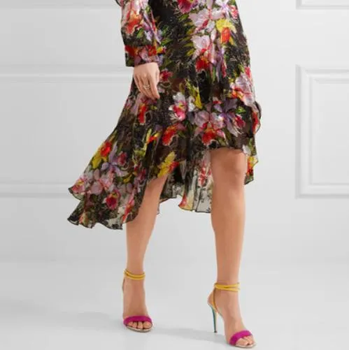 Multicolor Buckle Open Toe Ankle Sandals
