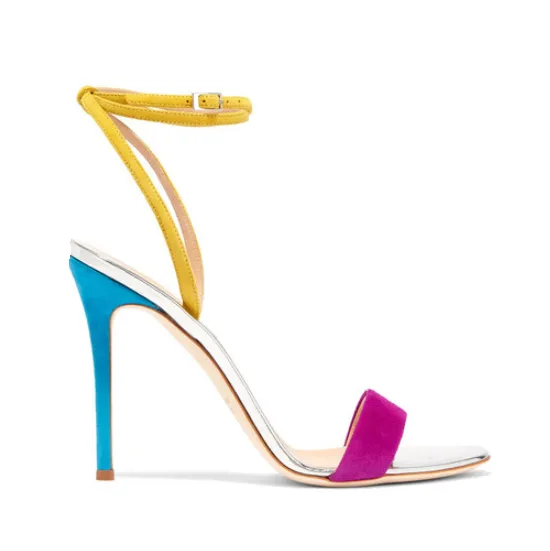 Multicolor Buckle Open Toe Ankle Sandals