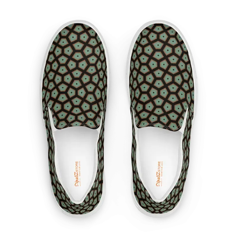 Muted Green Abstract Canvas Shoes