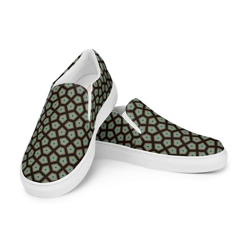Muted Green Abstract Canvas Shoes