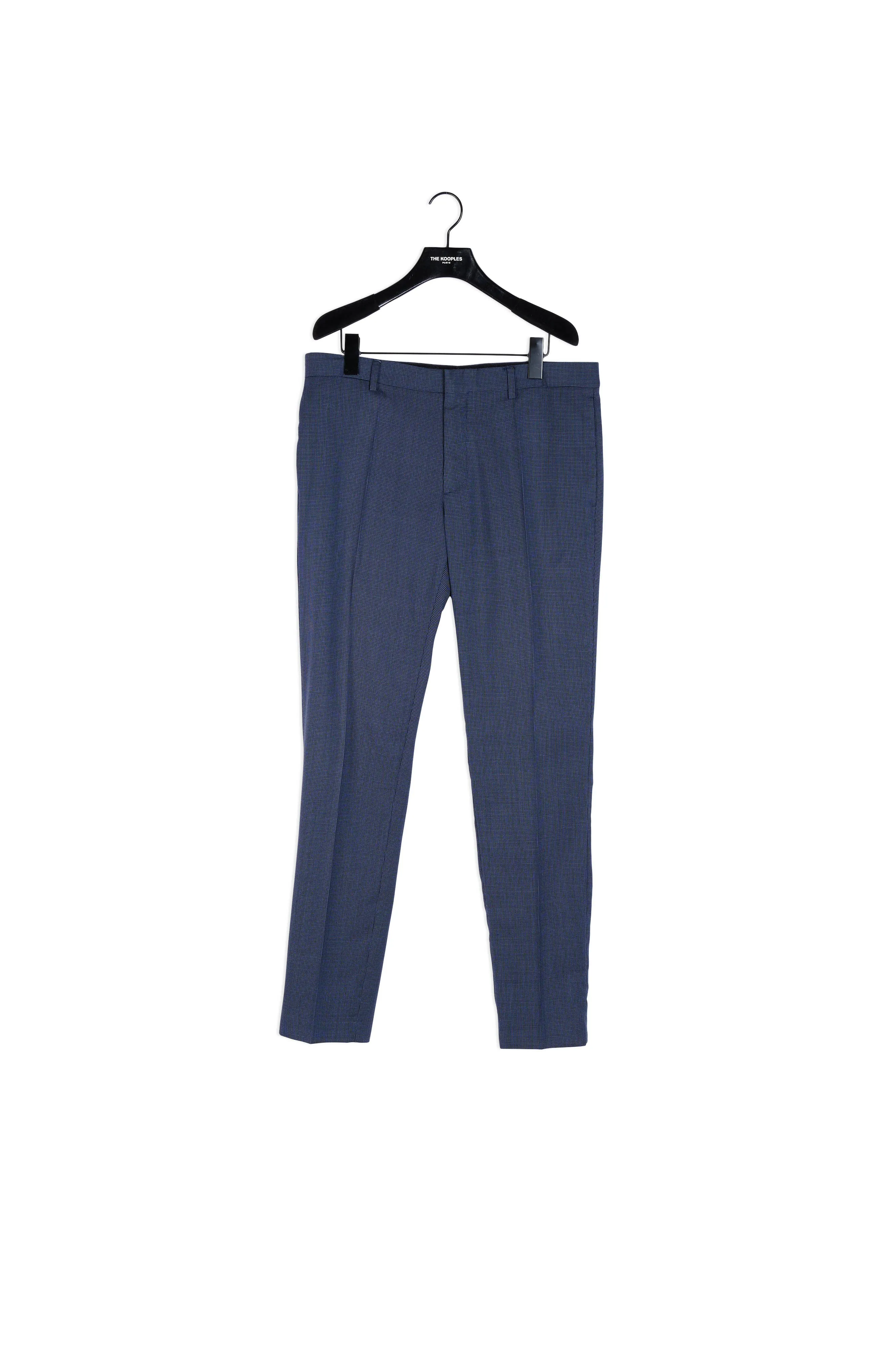 Pantalon de costume slim en laine bleu à micro carreaux