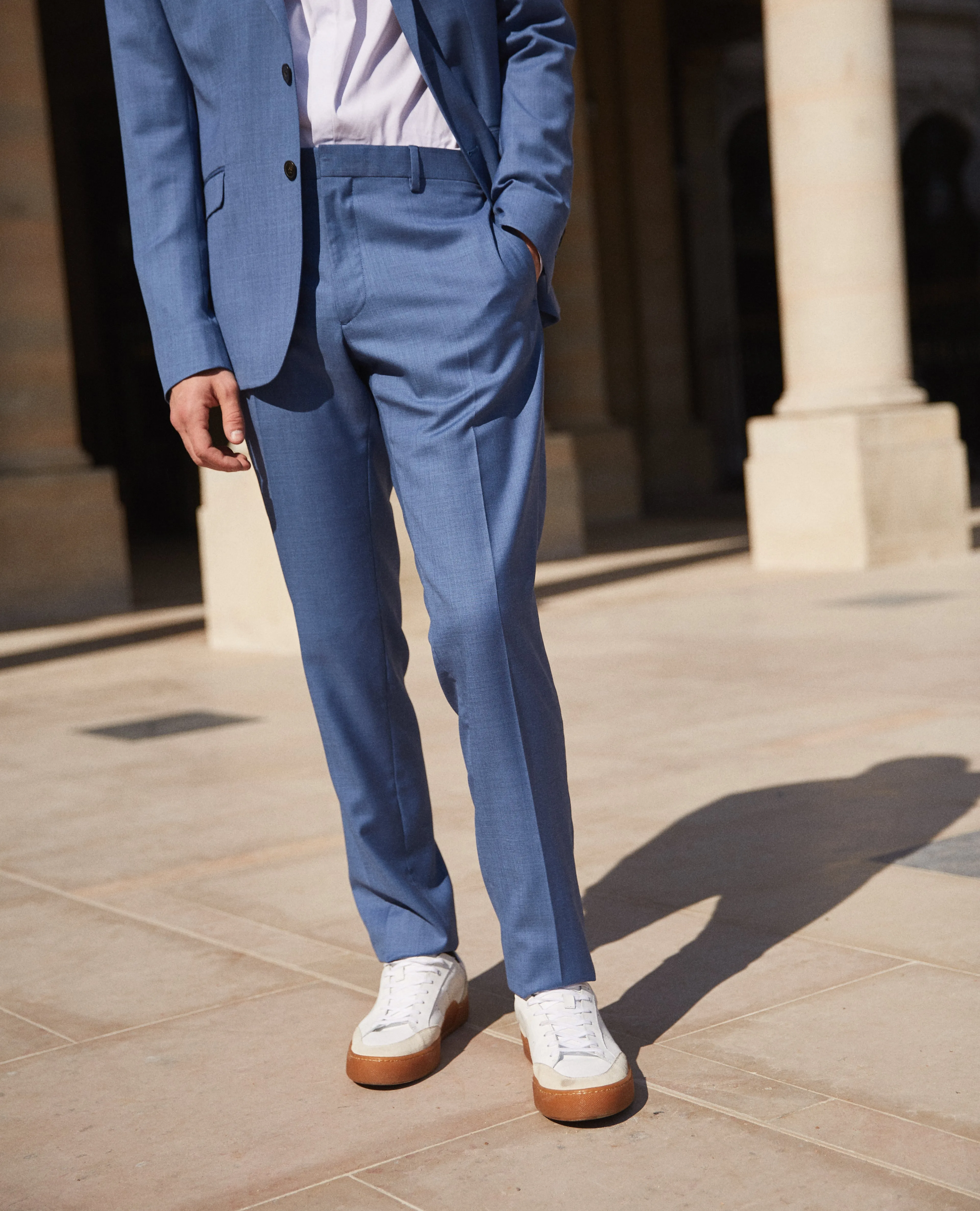 Pantalon de costume slim en laine bleue
