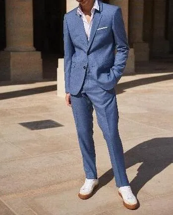 Pantalon de costume slim en laine bleue