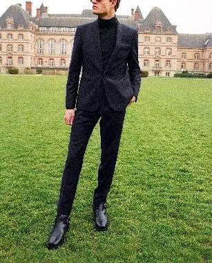 Pantalon de smoking slim bleu nuit imprimé