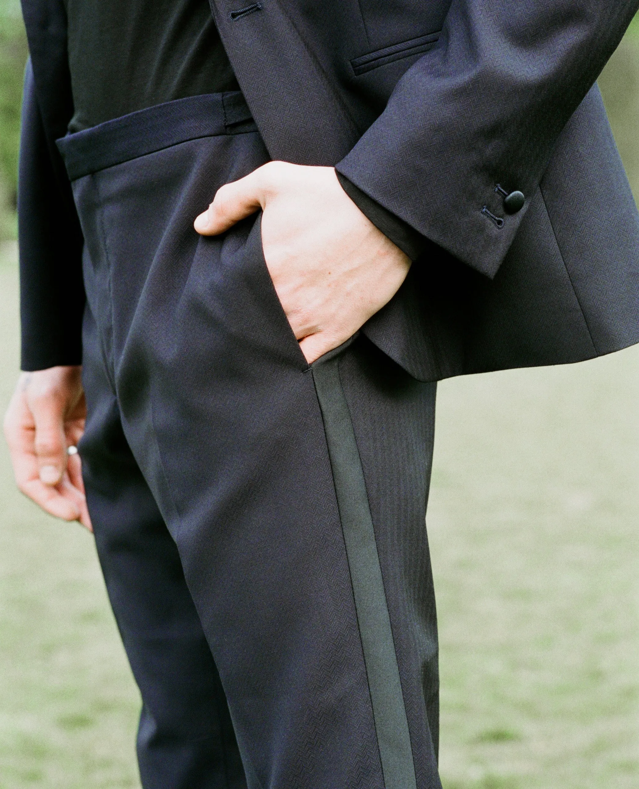 Pantalon de smoking slim bleu nuit imprimé