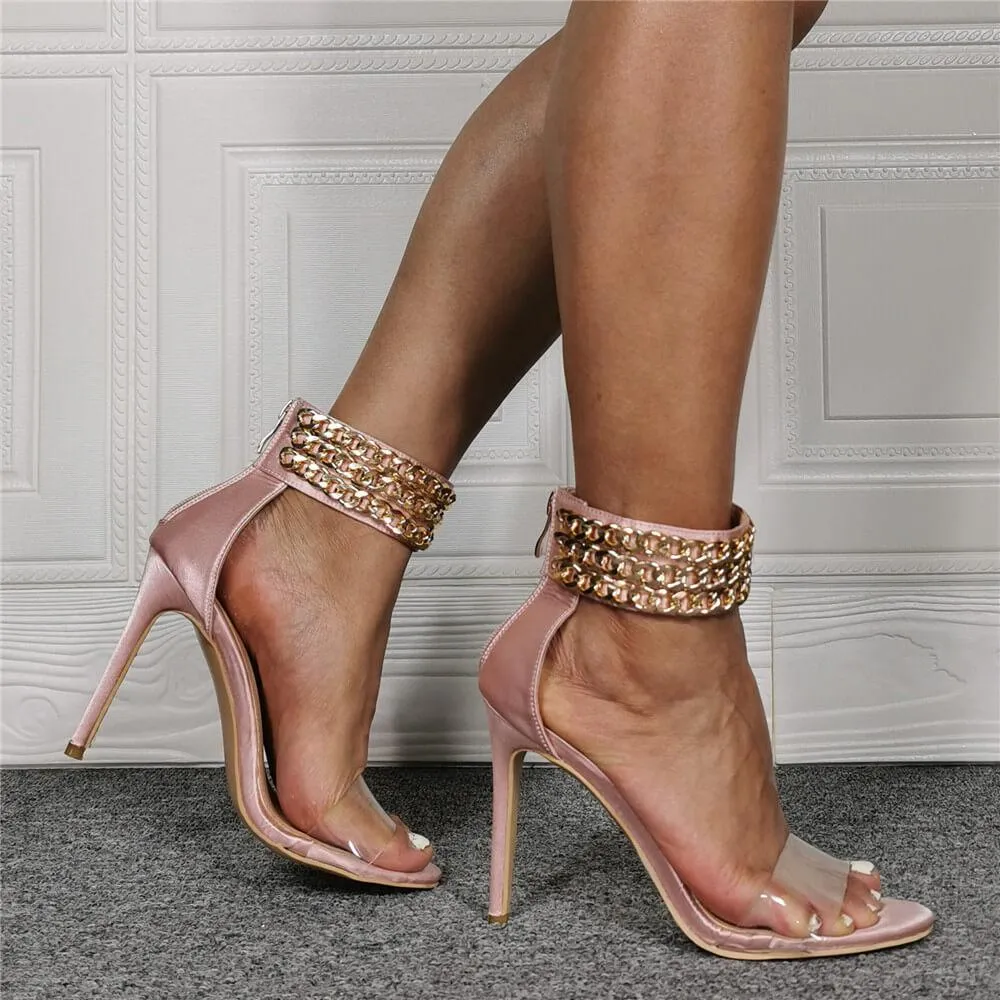 Pink Open Toe Rhinestone High Heel Sandals