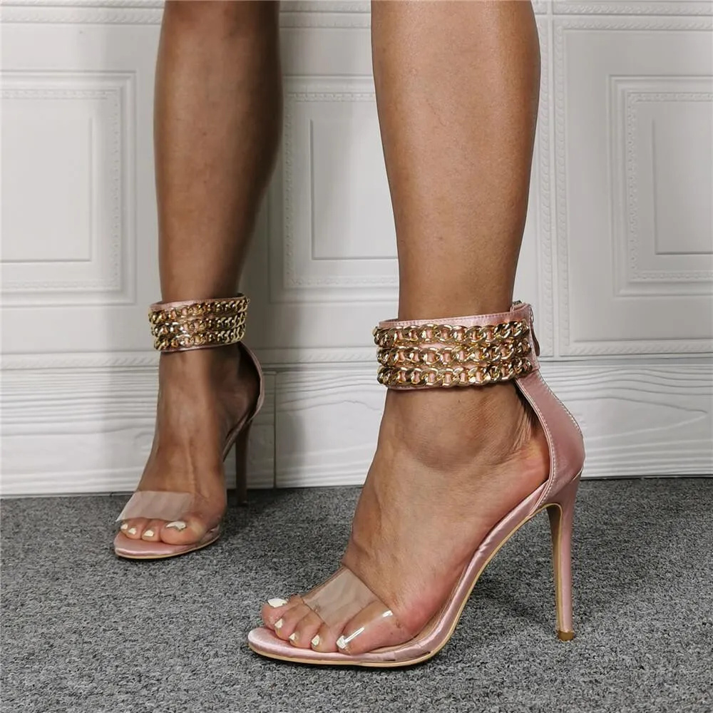 Pink Open Toe Rhinestone High Heel Sandals