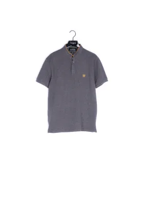 Polo slim gris foncé à liserés bleu pétrole