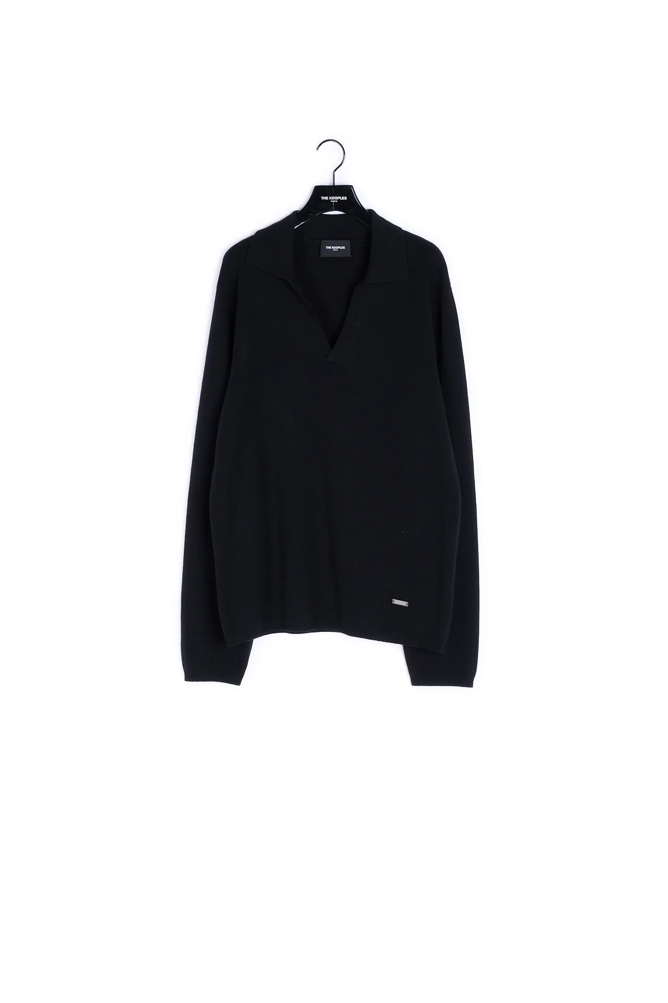 Pull laine mélangée noire à col polo