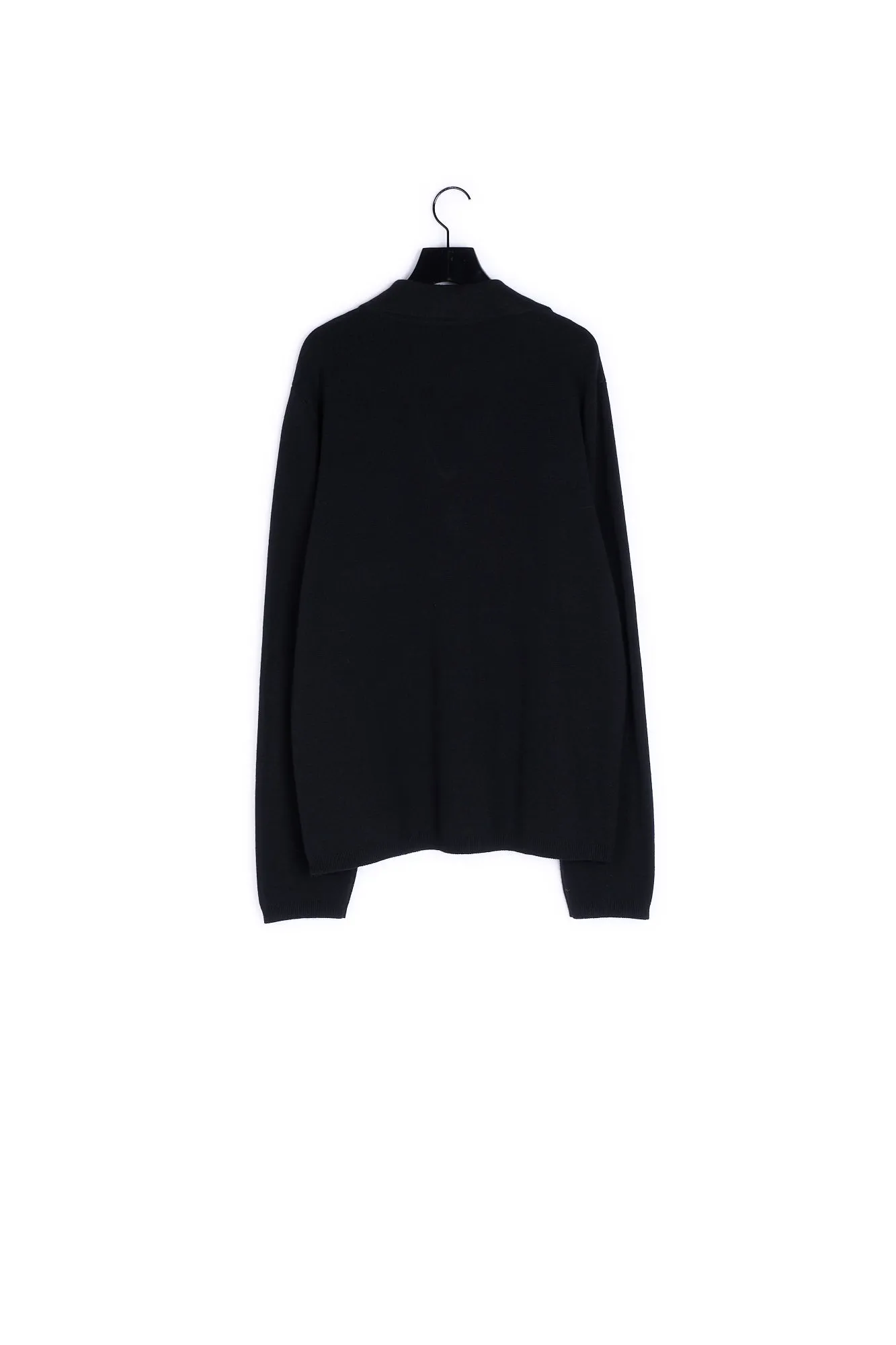 Pull laine mélangée noire à col polo