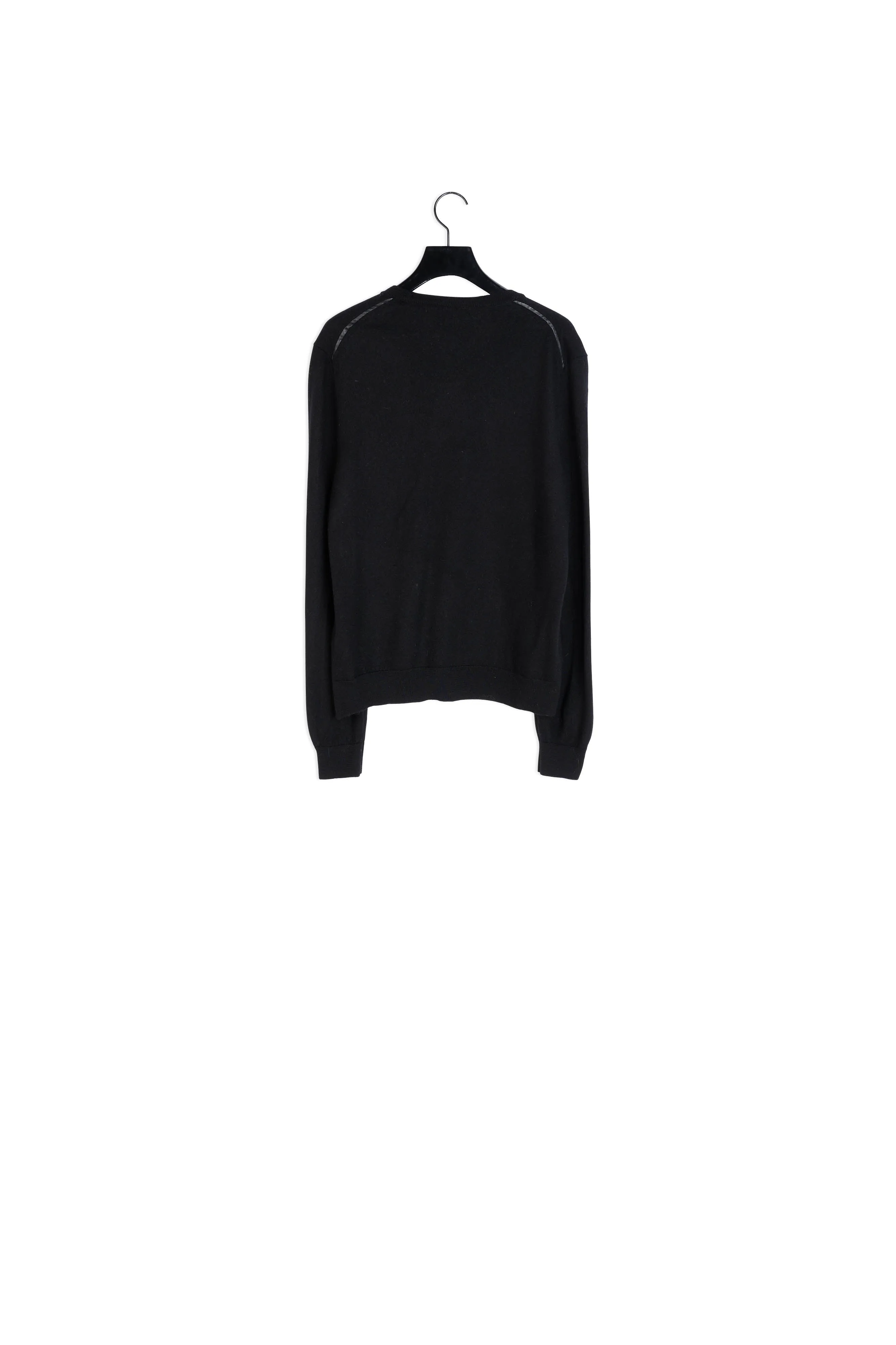 Pull laine noir col V slim passepoil