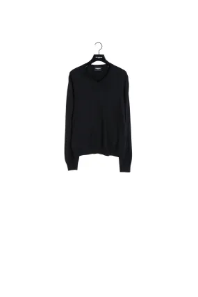 Pull laine noir col V slim passepoil
