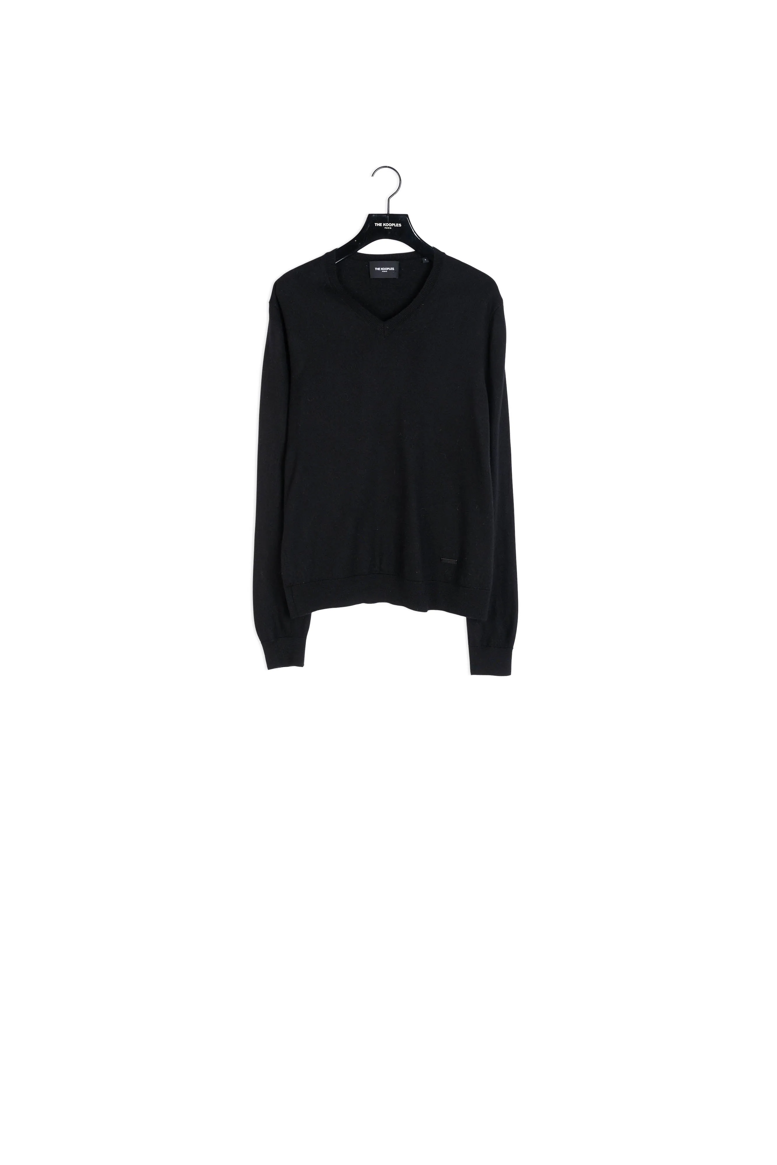 Pull laine noir col V slim passepoil