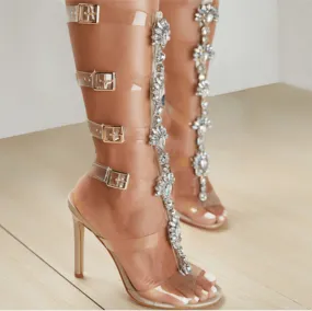 Rhinestone High Heels Buckle Clear Sandals