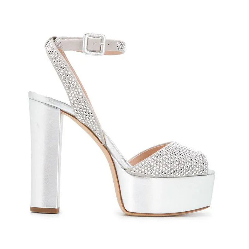 Rhinestone Platform Peep Toe Buckle High Heel Sandals