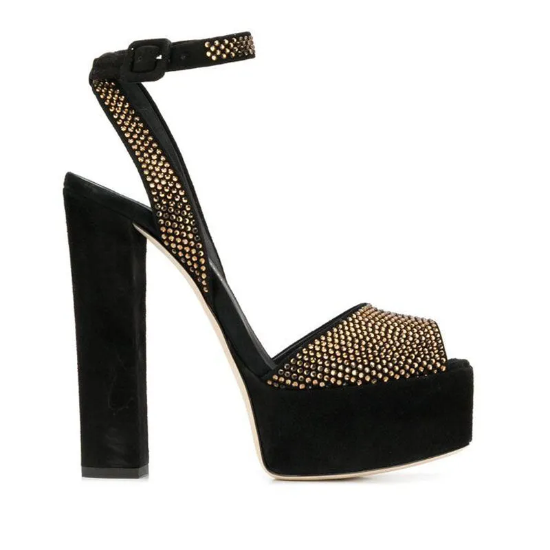 Rhinestone Platform Peep Toe Buckle High Heel Sandals