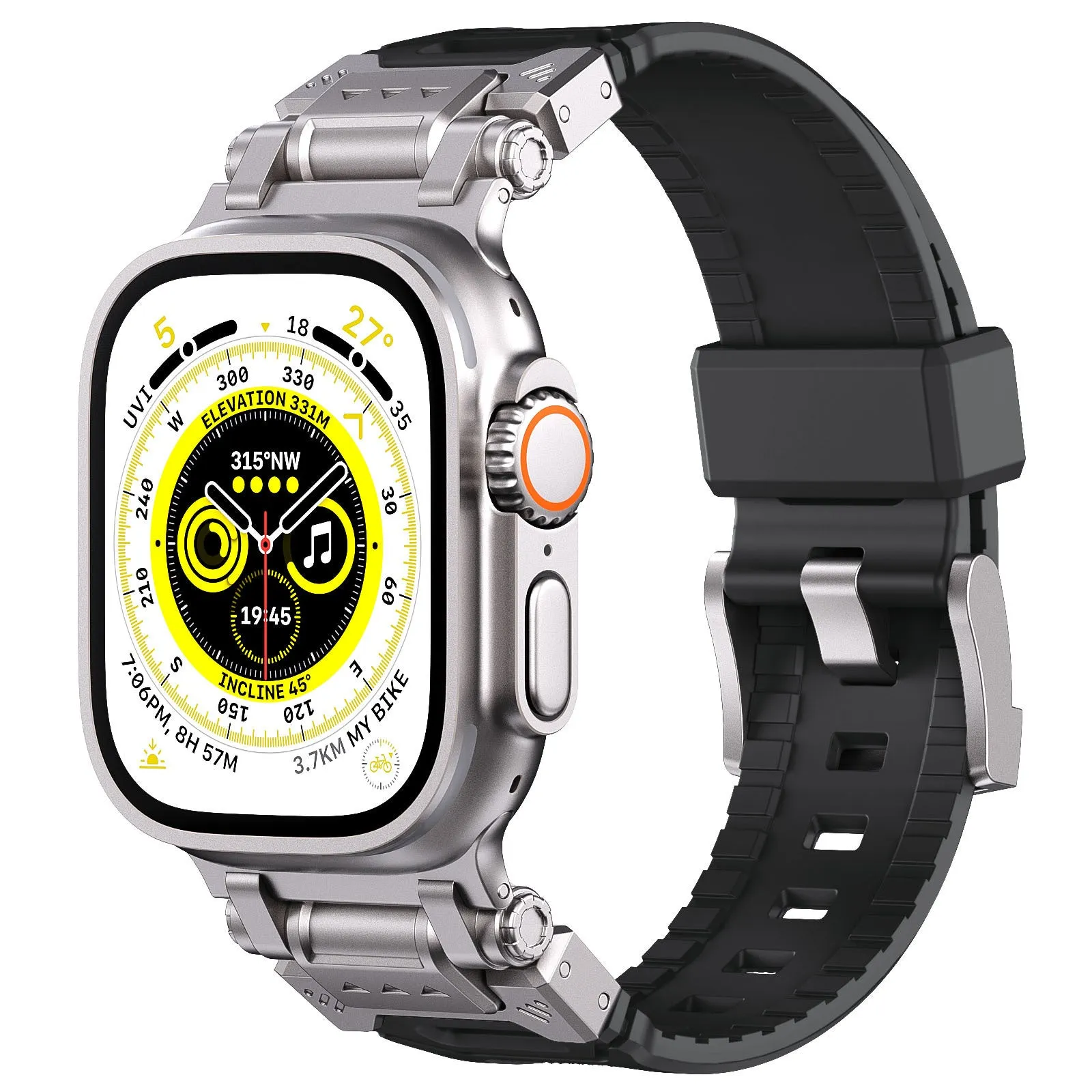 Rugged Band Sturdy Stainless Steel Connector Durable Silicone Band for iWatch Series SE2