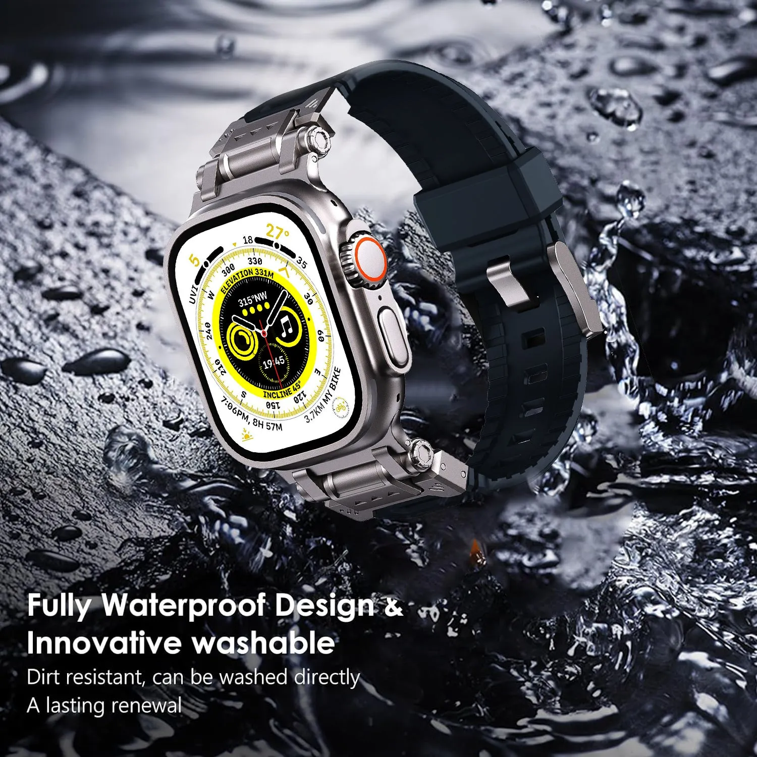 Rugged Band Sturdy Stainless Steel Connector Durable Silicone Band for iWatch Series SE2