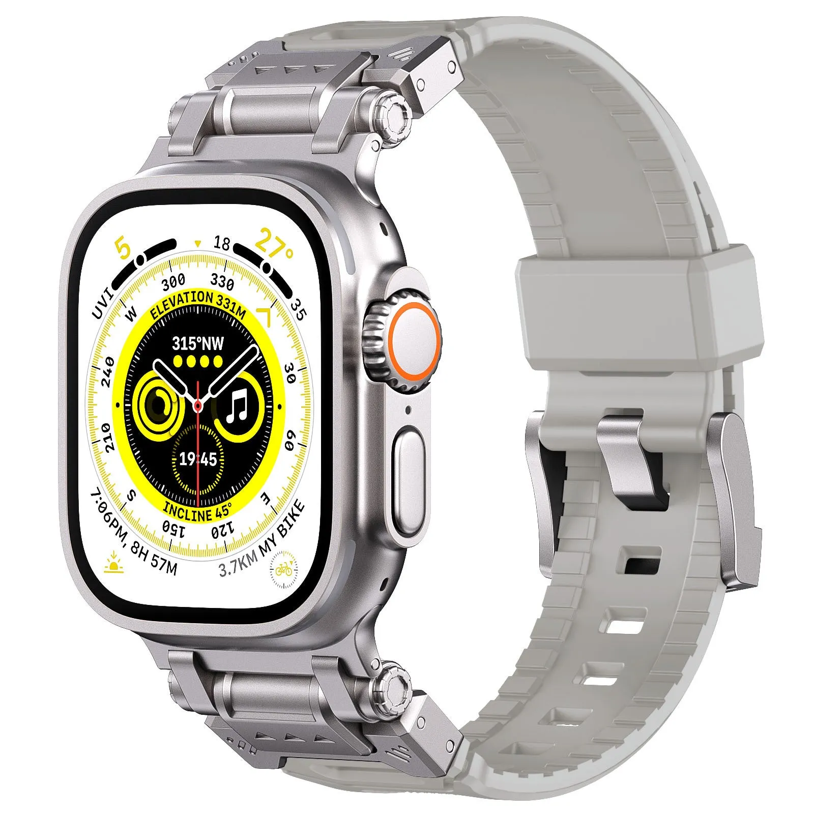 Rugged Band Sturdy Stainless Steel Connector Durable Silicone Band for iWatch Series SE2