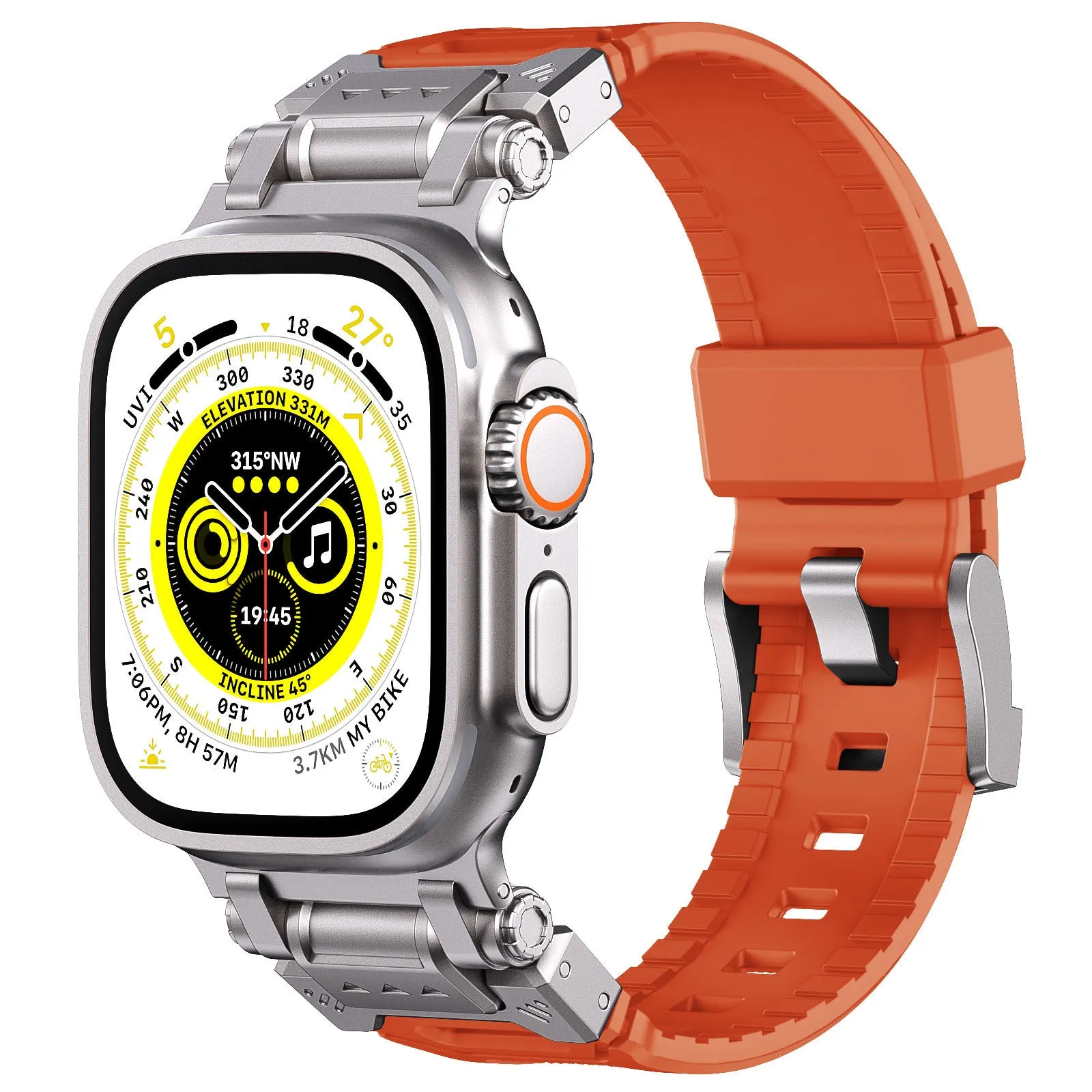 Rugged Band Sturdy Stainless Steel Connector Durable Silicone Band for iWatch Series SE2