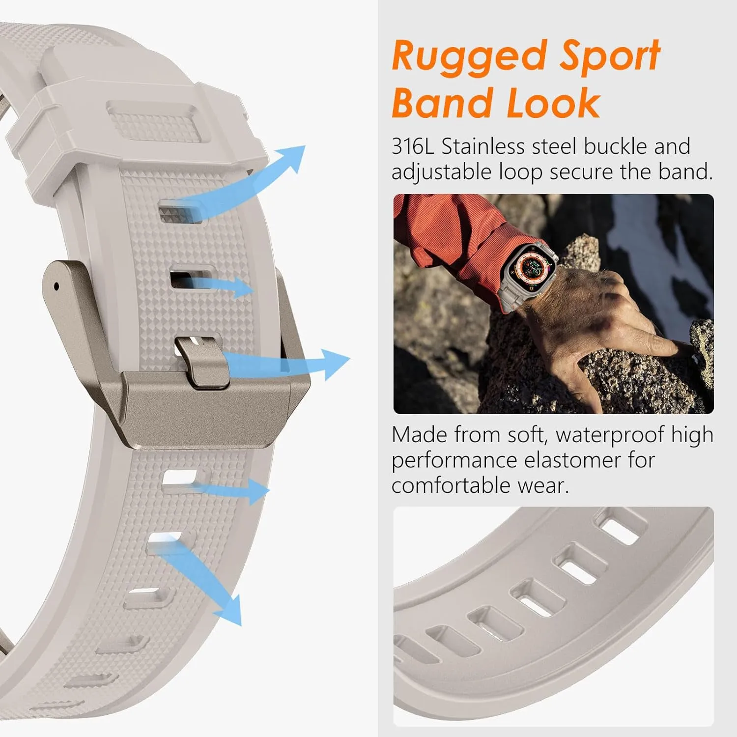 Rugged Band Sturdy Stainless Steel Connector Durable Silicone Band for iWatch Series SE2