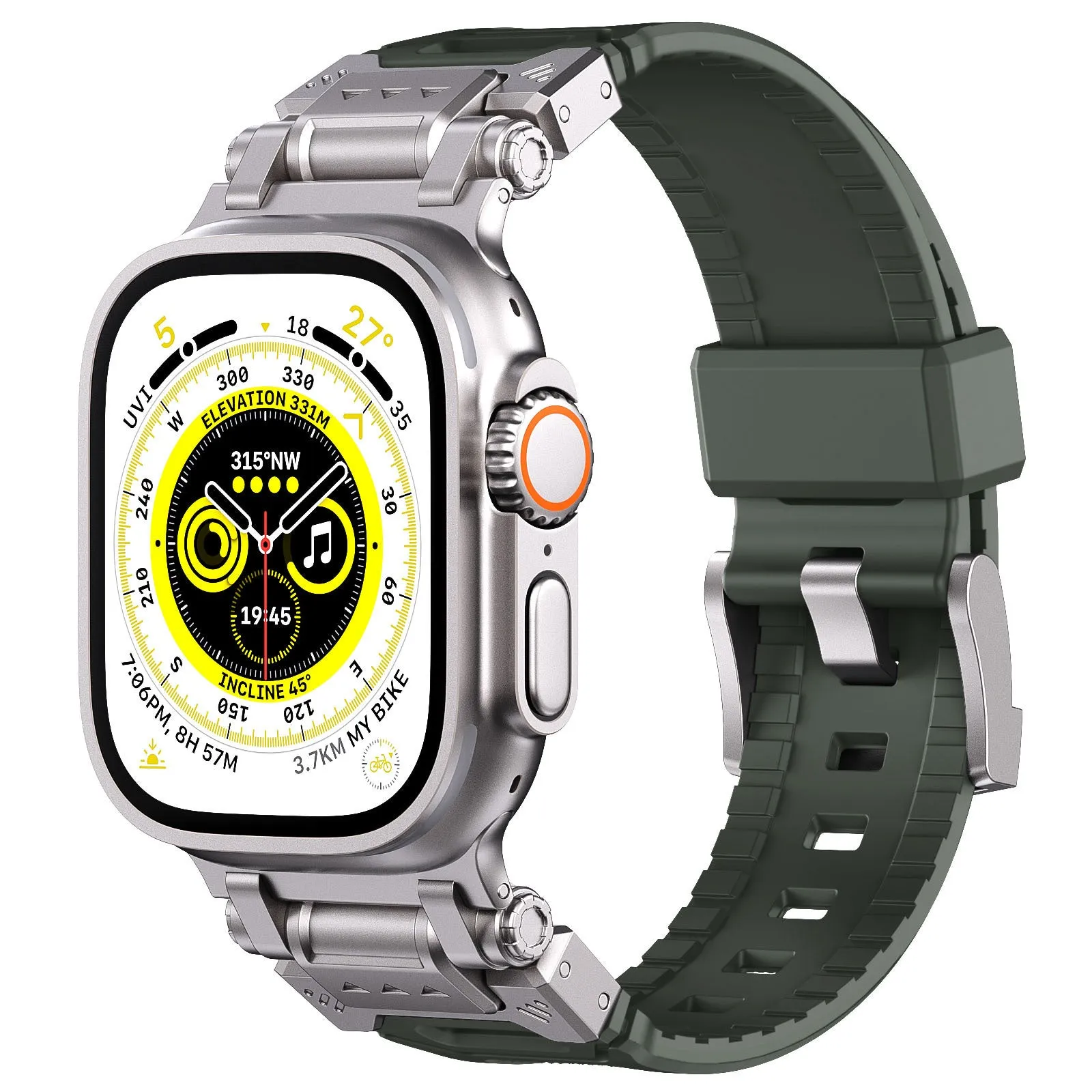 Rugged Band Sturdy Stainless Steel Connector Durable Silicone Band for iWatch Series SE2