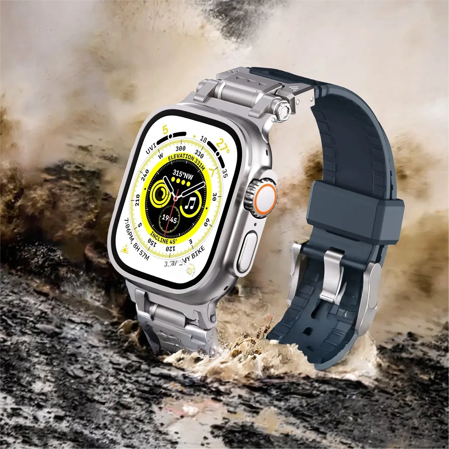 Rugged Band Sturdy Stainless Steel Connector Durable Silicone Band for iWatch Series SE2