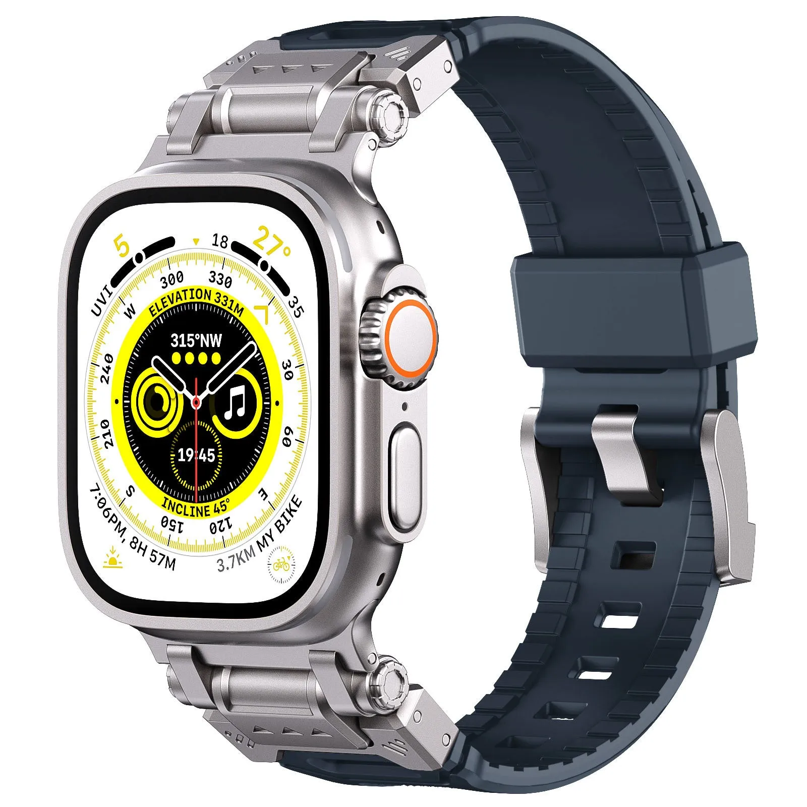 Rugged Band Sturdy Stainless Steel Connector Durable Silicone Band for iWatch Series SE2
