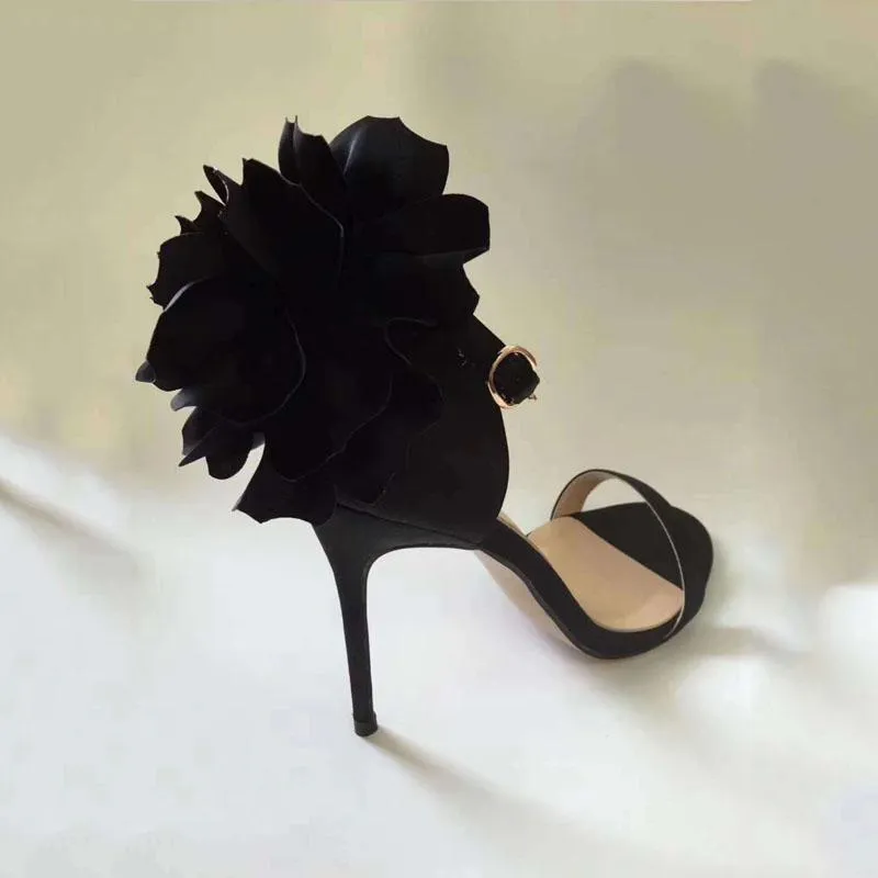 Sexy Open Toe Flower Embellished High Heel Sandals