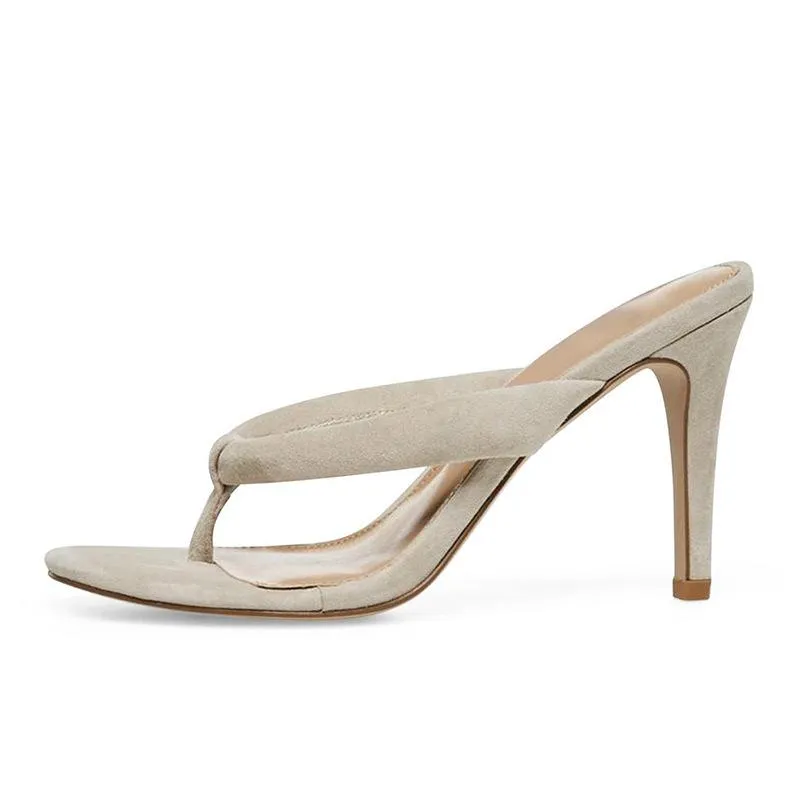 Sexy Suede Thong High Heel Mule Sandals