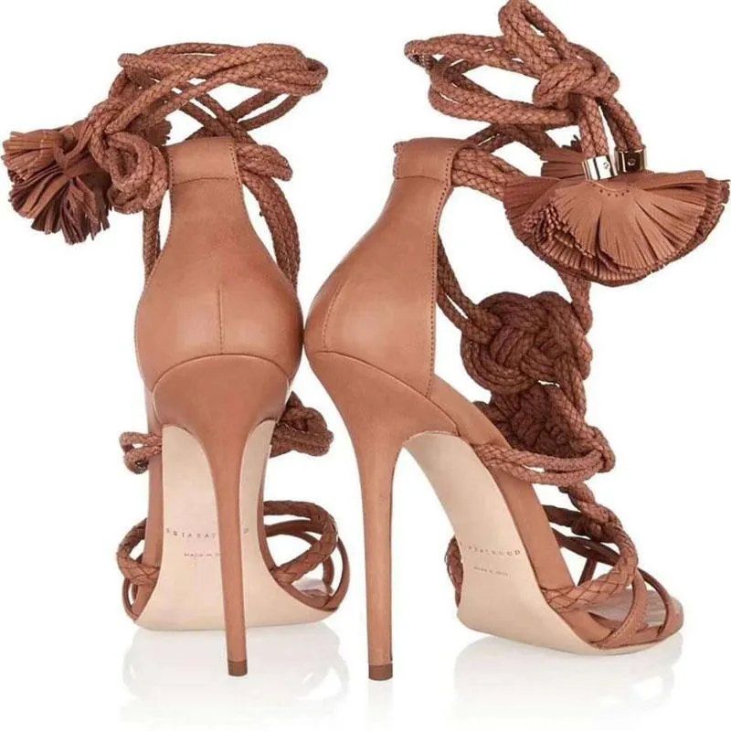 Summer Open Toe Strap Leather Embellished High Heel Sandals